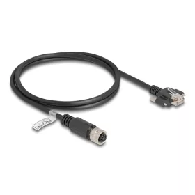   Delock M12 kábel D-kódú 4 tűs anya - RJ45 apa csavarokkal Cat.5e FTP 1 m hosszú fekete (DL-80443)