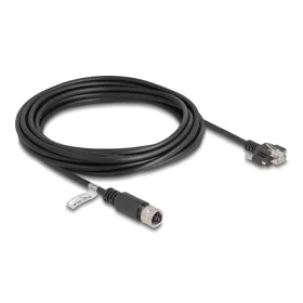   Delock M12 kábel D-kódú 4 tűs anya - RJ45 apa csavarokkal Cat.5e FTP 5 m hosszú fekete (DL-80451)