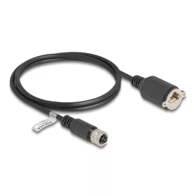   Delock M12 kábel D-kódú 4 tűs anya - RJ45 anya Cat.5e FTP installálásához 1 m, fekete (DL-80452)
