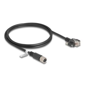  Delock M12 kábel X-kódú 8 tűs anya - RJ45 apa csavarokkal Cat.6A S/FTP 1 m hosszú fekete (DL-80456)