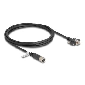   Delock M12 kábel X-kódú 8 tűs anya - RJ45 apa csavarokkal Cat.6A S/FTP 2 m hosszú fekete (DL-80457)