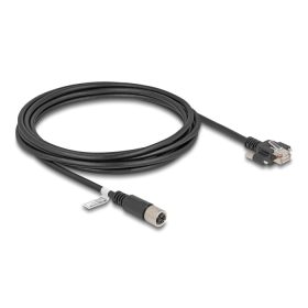   Delock M12 kábel X-kódú 8 tűs anya - RJ45 apa csavarokkal Cat.6A S/FTP 3 m hosszú fekete (DL-80458)
