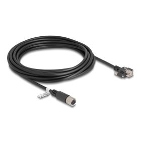   Delock M12 kábel X-kódú 8 tűs anya - RJ45 apa csavarokkal Cat.6A S/FTP 5 m hosszú fekete (DL-80459)
