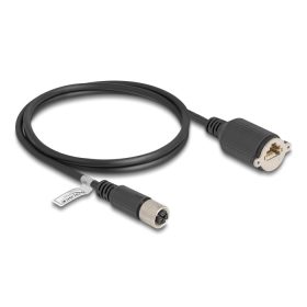   Delock M12 kábel X-kódú 8 tűs anya - RJ45 anya Cat.6A S/FTP installálásához 1 m, fekete (DL-80460)