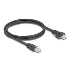   Delock Kábel RJ45 apa - RJ45 apa csavarokkal 20 mm GigE kamerához Cat.6A S/FTP 1 m fekete (DL-80477)