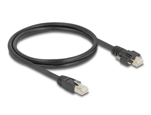 Delock Kábel RJ45 apa - RJ45 apa csavarokkal 20 mm GigE kamerához Cat.6A S/FTP 1 m fekete