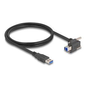   Delock USB 5 Gbps kábel A-típusú USB apa egyenes   B-típusú USB apa csavarral 90 -ban felfelé hajlított 1 m fekete (DL-80480)