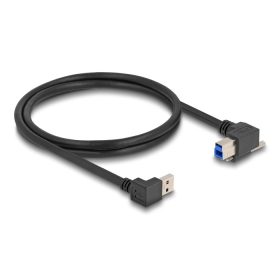   Delock USB 5 Gbps kábel A-típusú USB apa 90 -ban lefelé hajlított   B-típusú USB apa csavarral 90 -ban jobbra hajlított 1 m fekete (DL-80481)