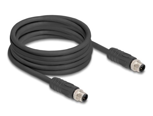 Delock M12 kábel L-kódolt 4 tűs apa - apa PUR húzóláncokhoz alkalmas 5 m fekete