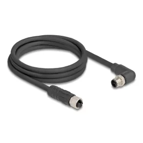   Delock M12 kábel L-kódolt 4 tűs jobbra hajlított apa   egyenes anya PUR húzóláncokhoz alkalmas 2 m fekete (DL-80529)