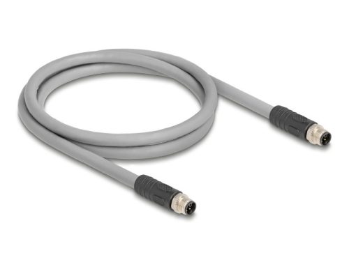 Delock M12 kábel L-kódolt 5 tűs apa - apa PUR húzóláncokhoz alkalmas 1 m szürke