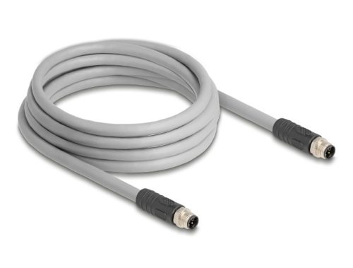 Delock M12 kábel L-kódolt 5 tűs apa - apa PUR húzóláncokhoz alkalmas 3 m szürke