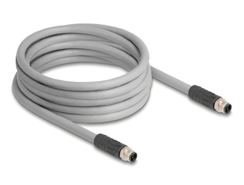 Delock M12 kábel L-kódolt 5 tűs apa - apa PUR húzóláncokhoz alkalmas 5 m szürke