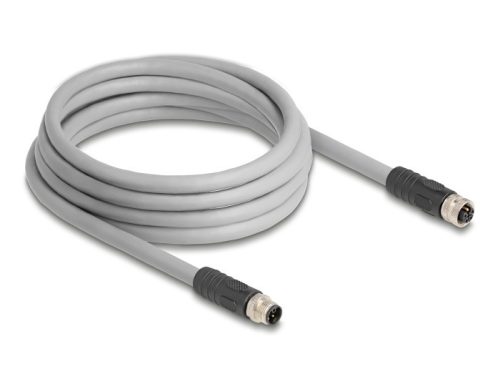 Delock M12 kábel L-kódolt 5 tűs apa - anya PUR húzóláncokhoz alkalmas 3 m szürke