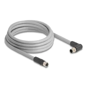   Delock M12 kábel L-kódolt 5 tűs jobbra hajlított apa   egyenes anya PUR húzóláncokhoz alkalmas 3 m szürke (DL-80549)