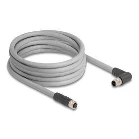  Delock M12 kábel L-kódolt 5 tűs jobbra hajlított apa   egyenes anya PUR húzóláncokhoz alkalmas 5 m szürke (DL-80552)