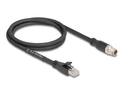 Delock M12 kábel X-kódolt 8 tűs apa - RJ45 apa Cat.5e S/FTP flexibilis 1 m fekete