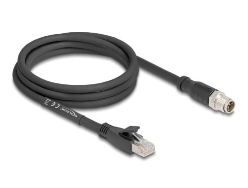 Delock M12 kábel X-kódolt 8 tűs apa - RJ45 apa Cat.5e S/FTP flexibilis 2 m fekete