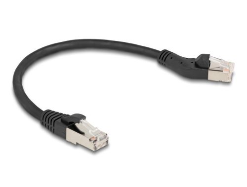 Delock RJ45 hálózati kábel Cat.6A S/FTP 45 -ben jobbra hajlított apa   egyenes apa 0,25 m, fekete