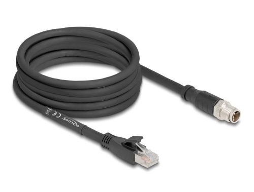 Delock M12 kábel X-kódolt 8 tűs apa - RJ45 apa Cat.5e S/FTP flexibilis 5 m fekete