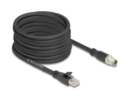 Delock M12 kábel X-kódolt 8 tűs apa - RJ45 apa Cat.5e S/FTP flexibilis 10 m fekete
