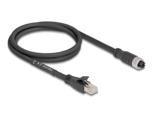 Delock M12 kábel X-kódolt 8 tűs apa - RJ45 anya Cat.5e S/FTP flexibilis 1 m fekete