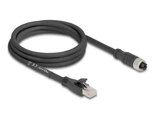 Delock M12 kábel X-kódolt 8 tűs apa - RJ45 anya Cat.5e S/FTP flexibilis 2 m fekete