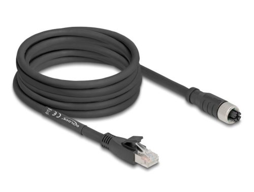 Delock M12 kábel X-kódolt 8 tűs apa - RJ45 anya Cat.5e S/FTP flexibilis 5 m fekete