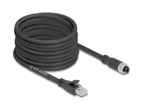 Delock M12 kábel X-kódolt 8 tűs apa - RJ45 anya Cat.5e S/FTP flexibilis 10 m fekete