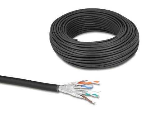 Delock hálózati kábeltekercs Cat.6A U/FTP 500 MHz Vékony, rugalmas halogénmentes 50 m fekete