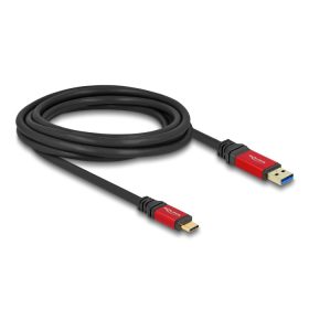   Delock USB 10 Gbps kábel USB A-típusú apa - USB Type-C  apa 3 m piros fém (DL-80619)