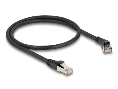 Delock RJ45 hálózati kábel Cat.8.1 S/FTP 45 -ben jobbra hajlított apa   egyenes apa, akár 40 Gbps, 0,5 m, fekete