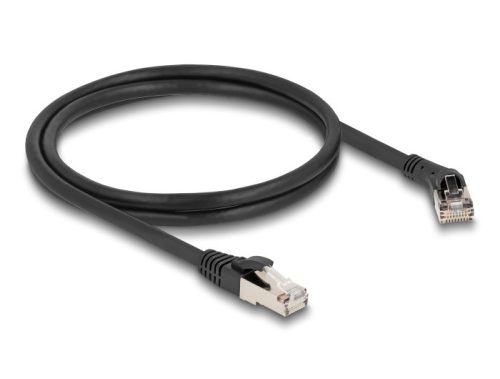 Delock RJ45 hálózati kábel Cat.8.1 S/FTP 45 -ben jobbra hajlított apa   egyenes apa, akár 40 Gbps, 1 m, fekete