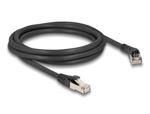 Delock RJ45 hálózati kábel Cat.8.1 S/FTP 45 -ben jobbra hajlított apa   egyenes apa, akár 40 Gbps, 2 m, fekete