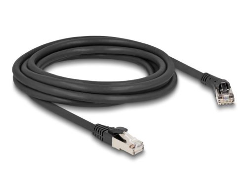 Delock RJ45 hálózati kábel Cat.8.1 S/FTP 45 -ben jobbra hajlított apa   egyenes apa, akár 40 Gbps, 3 m, fekete