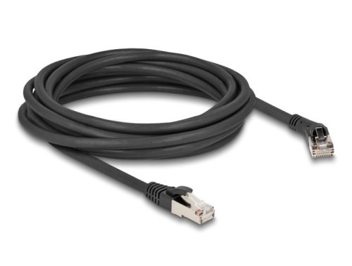 Delock RJ45 hálózati kábel Cat.8.1 S/FTP 45 -ben jobbra hajlított apa   egyenes apa, akár 40 Gbps, 5 m, fekete