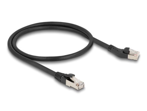 Delock RJ45 hálózati kábel Cat.8.1 S/FTP 45 -ben balra hajlított apa   egyenes apa, akár 40 Gbps, 0,5 m, fekete