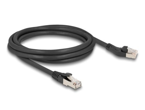 Delock RJ45 hálózati kábel Cat.8.1 S/FTP 45 -ben balra hajlított apa   egyenes apa, akár 40 Gbps, 2 m, fekete