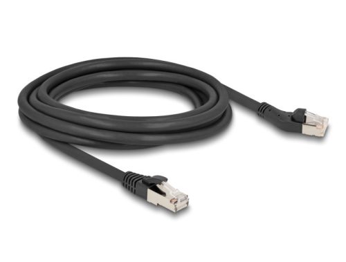 Delock RJ45 hálózati kábel Cat.8.1 S/FTP 45 -ben balra hajlított apa   egyenes apa, akár 40 Gbps, 3 m, fekete