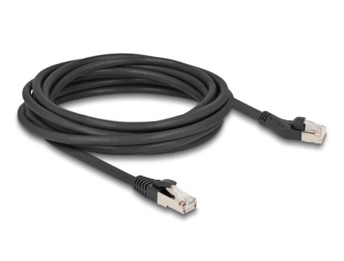 Delock RJ45 hálózati kábel Cat.8.1 S/FTP 45 -ben balra hajlított apa   egyenes apa, akár 40 Gbps, 5 m, fekete