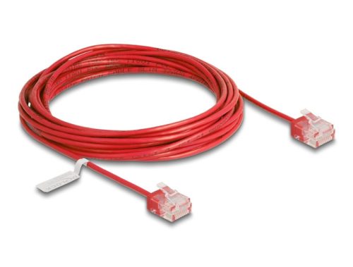 Delock RJ45 hálózati kábel Cat.6 UTP ultravékony 5 m piros rövid csatlakoztatókkal
