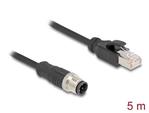 Delock Kábel M12 D kódolt 4 tűs apa - RJ45 apa PVC 5 m hosszú