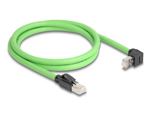 Delock RJ45 hálózati kábel Cat.6A apa - apa felfelé néző csatlakozódugóval SF/UTP alkalmas kábelvezető láncokhoz PUR (TPU) 1 m zöld
