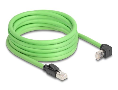 Delock RJ45 hálózati kábel Cat.6A apa - apa felfelé néző csatlakozódugóval SF/UTP alkalmas kábelvezető láncokhoz PUR (TPU) 5 m zöld