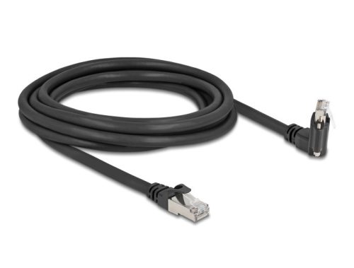 Delock GigE kamera kábel RJ45 apa 45 -ban elcsavart és 90 -ban hajlított szögekkel - RJ45 apa Cat.6 S/FTP 3 m fekete