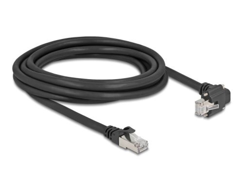 Delock GigE kamera kábel RJ45 apa 90 -ban hajlított csavarokkal - RJ45 apa Cat.6 S/FTP 3 m fekete