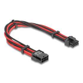   Delock Bővítő kábel 8 tűs apa - 6 + 2 tűs PCIe anya textil, fekete-piros borítással 30 cm (DL-80975)