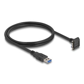   Delock USB 5 Gbps kábel A-típusú USB apa egyenes   Mikro-B-típusú USB apa 90 -ban lefelé fordított 18 mm-es csavar távolsággal 1 m, fekete (DL-81030)
