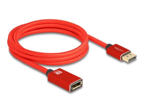 Delock DisplayPort bővítőkábel 8K 60 Hz 2 m piros fém retesz nélküli