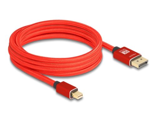 Delock Mini DisplayPort - DisplayPort-kábel 8K 60 Hz 3 m piros fém retesz nélküli